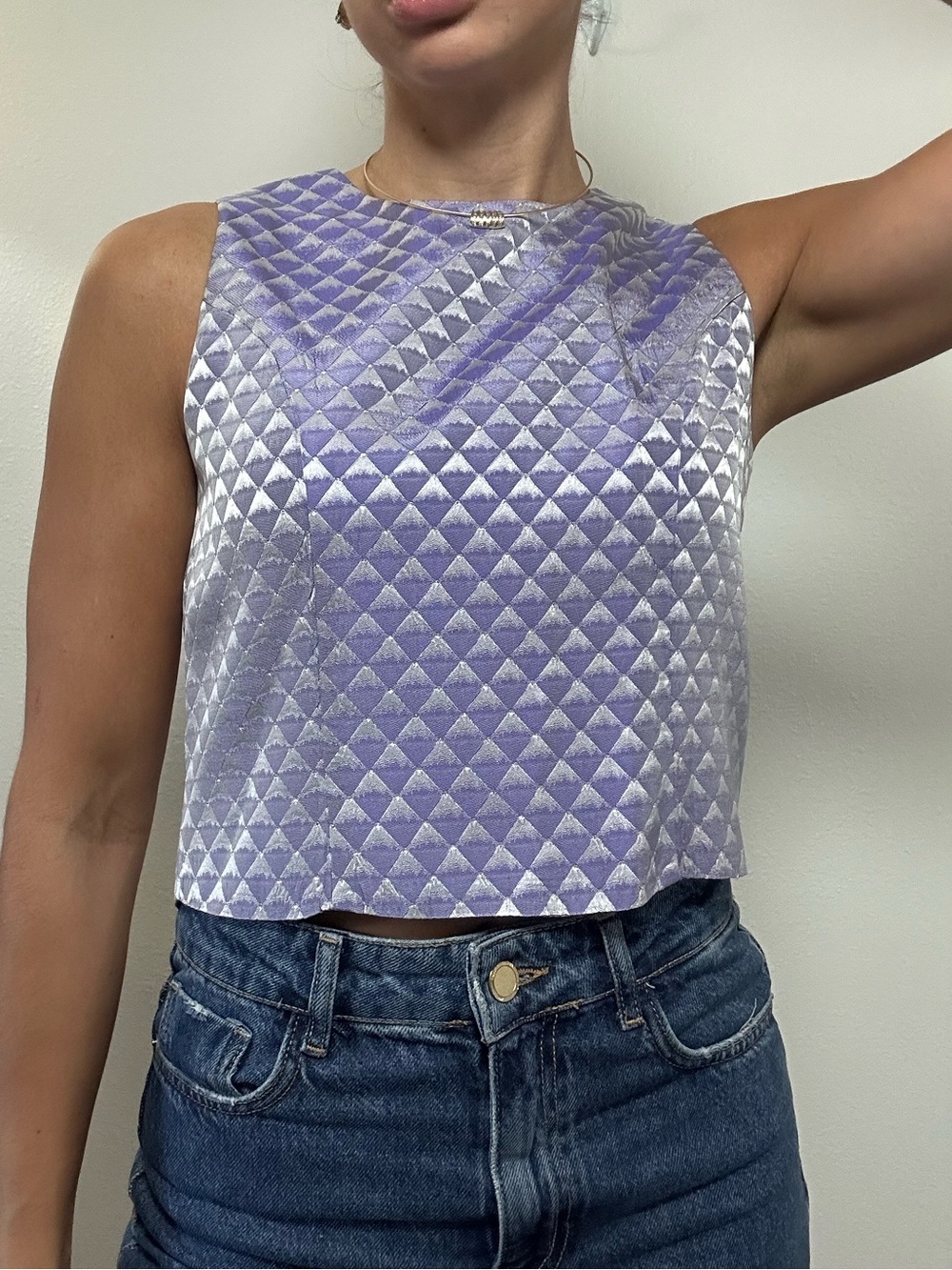 Vintage Jessica McClintock Lilac Sleeveless Crop Tank Button Back Crew Neck XS - Picture 4 of 15